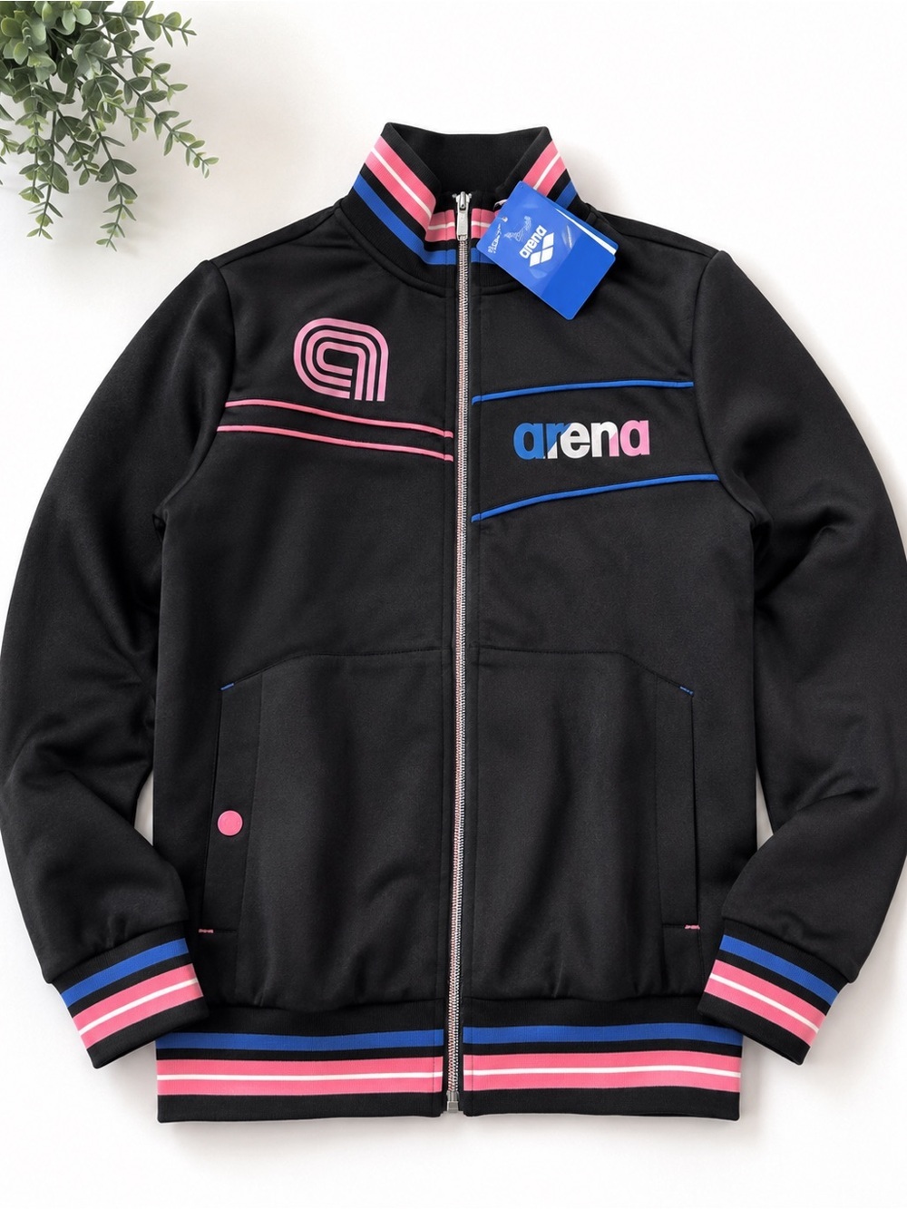 NWT Arena Retro Track Jacket Black Pink Blue Women’s Small